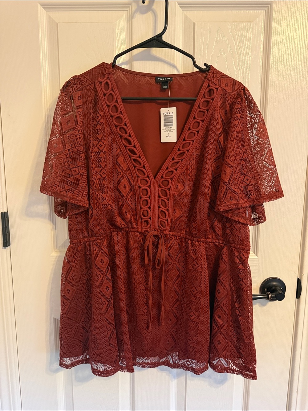 Torrid Rust Boho Lace Babydoll Top | Flutter Sleeve | Size 1 (14/16) | NWT